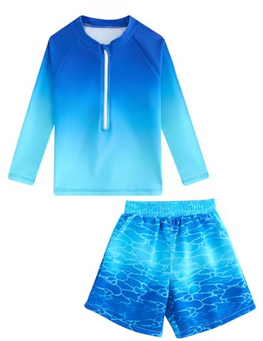 JiAmy Boys Swimsuit Set Rash Guard Swimwear 9-10 Years, Gradient Blue