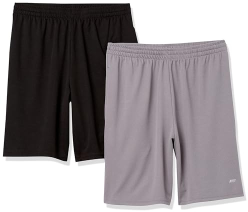 Amazon Essentials Men's Athletic Basketball Gym Shorts, Breathable Moisture-Wicking Loose-Fit with Elastic Waist, Pack of 2, Black/Grey, XL