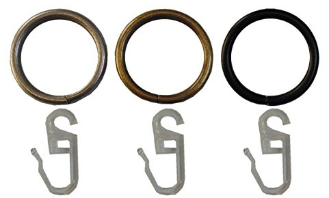 Garduna 100 GARDINENRINGE | Messing-antik | Set à 100 Stück | Metall - mit Faltenhaken | für Ø16 & Ø20mm Ringe für Gardinenstangen