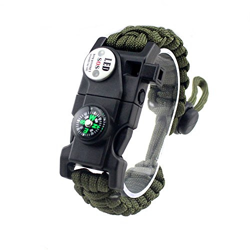 Adjustable Survival Bracelet, 7 Core Paracord 20 in 1 Emergency Sports Gear Set Outdoor Survival Kit with LED SOS Light, Compass, Rescue Whistle, Fire Starter Multi-Tool for Wild Adventures
