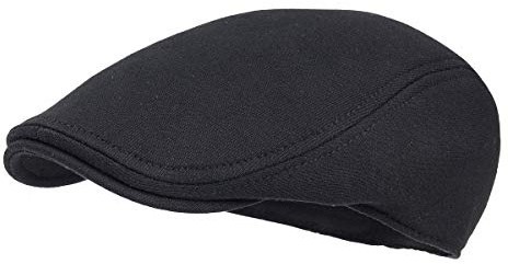 FEINION Men Cotton Newsboy Cap Soft Fit Cabbie Hat (Black)