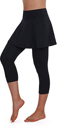 ANIVIVO Women Skirted Leggings Tennis Yoga Legging with Skirt Black L