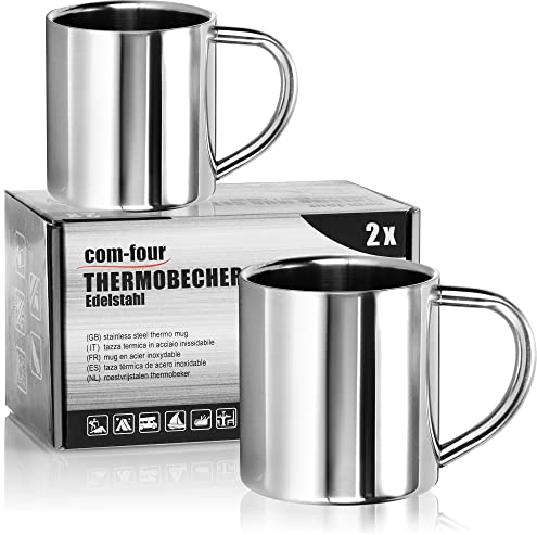 com-four® 2 vasos térmicos de acero inoxidable 220 ml – tazas aislantes de doble pared – resistentes, sin BPA e irrompibles – ideales para camping, excursiones y uso diario