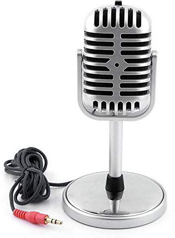 Nikou Vintage 3.5Mm Radio Microphone, Compact Classic Retro Style Dynamic Stereo Practical Microphone Mic Audio Cable Compatible For P-C Notebook With 1.8M