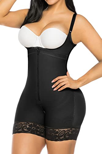 YIANNA Fajas Colombianas Shapewear for Women Tummy Control Postpartum Body Shaper Butt Lifter Post Surgery Compression Garment Bodysuit,YA7212-Black-M
