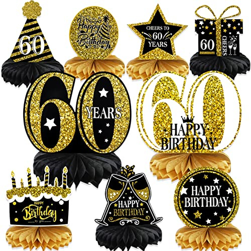 DPKOW 9 Pezzi Decorazione per 60° Compleanno Buon 60° Compleanno Centrotavola a Nido Ape Saluti a 60 Anni Topper da Tavolo a Nido Ape per Uomini e Donne Forniture per Feste Compleanno Quarant'anni