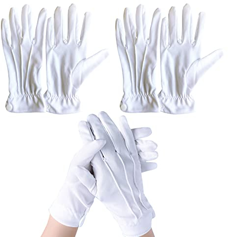 TSHAOUN 3 Paar Weiße Handschuhe Baumwolle, Handschuhe für Smoking/Frack, Stoffhandschuhe aus Baumwolle mit Druckknopf, Parade Handschuhe Etiquette-Handschuhe für Frauen und Herren