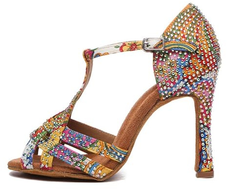 AOQUNFS Scarpe da Ballo Latino Americano Donna Scarpe da Salsa Tango da Sala,L547-Colorato-9cm,EU38