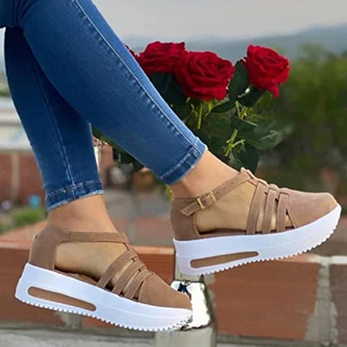 Sandals Women Dressy Summer,Womens Closed Toe Sandals,Comfortable Wedges Sandals Outdoor Walking Roman Shoes Flat Sandals,Wedge Espadrilles Casual Ankle Strap Platform Sandals Beach Travel