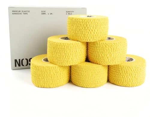 6-pack crosstraining elastisk självhäftande premiumtejp för tyngdlyftning krokgrepp fingertejp (gul)