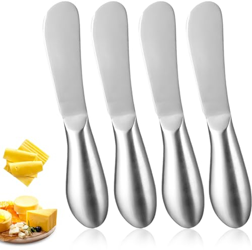4 Stück Buttermesser Klein Edelstahl Dessertmesser Butter Knife Set mit Abgerundetem Griff Frühstücksmesser Brot Creme Kleine Messer für Dips Haus Küche Restaurant Hotel Käse Brot Käse Butter