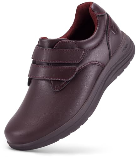 FitVille Zapatos Diabéticos para Mujer Extra Ancha Zapatos Piel Comodos Zapatos Ortopédicos Fascitis Plantar Zapatos para Caminar para Pies Sensibles Pies Hinchados Vino Tinto 37 EU X-Ancho
