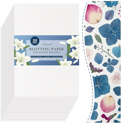 Happinit 20 Sheets A4 Size Blotting Paper for Flower Press, Large Blotter Paper, Herbarium Paper Craft, Working With Flower Pressing Kit for Adults