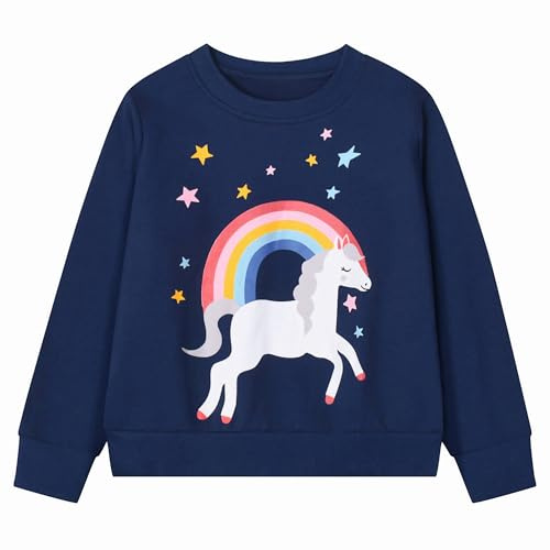 Gumyoss Felpa Unicorno Bambina Pullover Bambine in Cotone Magliette Manica Lunga Bambina Autunno Inverno Senza Cappuccio Felpa Bambine e Ragazze, Arcobaleno Blu Scuro, 3 Anni