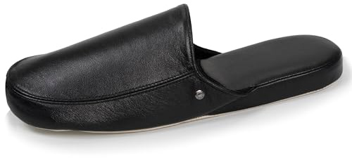 Isotoner Chaussons pantoufles Mules homme ultra confortables et léger en cuir, 43, noir