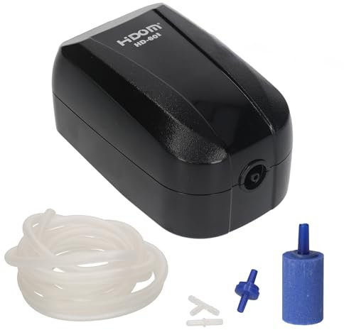 Hidom Ultra Quiet Aquarium Air Pump 1.2L/min Single Outlet Air Pump For Tropical or Marine Fish Tanks 40-250L With Check Valve, Air Stone and Airline Tubing