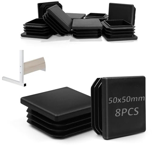 TXXATX Box Section End Caps 50x50 mm Reusable Plastic End Caps 8 Pieces Square Worktop End Cap Insert Post Caps Black Plastic Caps Tube Plug for Metal Tube Chair Stoppers Furniture Sofa Table Shelf