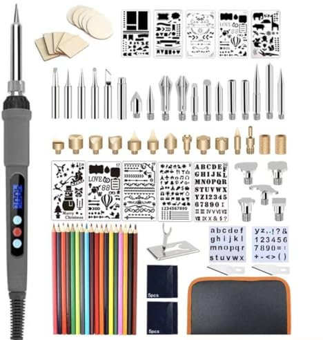 Brandmalerei Lötkolben Set,Brandmalkolben Set 60W Einstellbare Temperatur 200-450°C,Brennkolben für Holz Leder Gravieren DIY Kunst,Skulptur,Schweißen Holzbrandmalerei