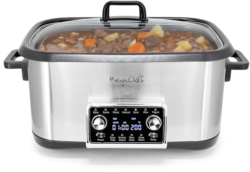 MegaChef Deluxe 8 Quart 12-in-1 Programmable Multi Cooker with Sous Vide and Multi-Functions, Digital Display, Adjustable Temperature & Time, Removable Pot, Tempered Glass Lid