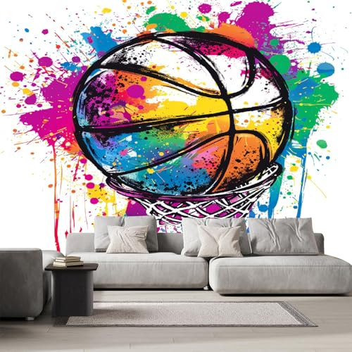 Art Papel Tapiz Fotográfico Baloncesto Deportes Papel Pintado no Tejido 250x175 cm Pared Sala Cuarto Póster Pintura Arte Mural para Sala de estar Dormitorio Infantil Decoración