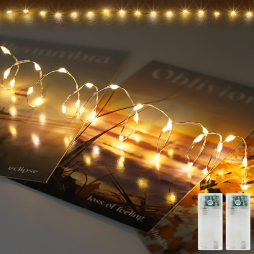 AGOTD Mini LED-kedja, 30 lysdioder vitt varmt ljus, ljusavstånd 2,5 cm, batteri med timer, 75 cm. Små gör-det-själv-kedjor för fest, bröllop och juldekoration 2-pack