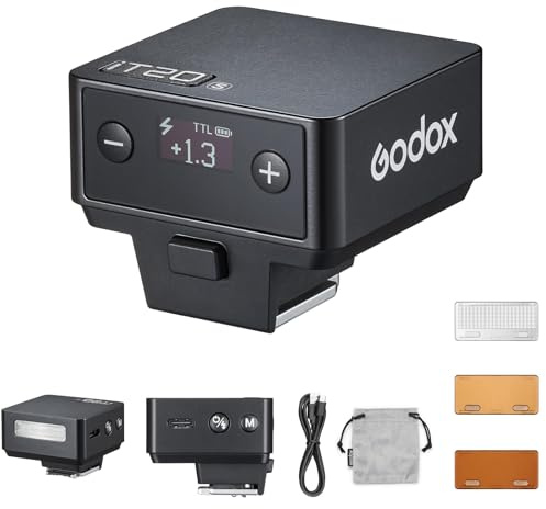 Godox IT20 F IT20F Mini kamerablixt kompatibel med Fuji-kameror, TTL Godox blixt, 700+ full effekt, 1,5s återvinningstid, USB-C-laddning, med magnetisk diffusor och filter – svart