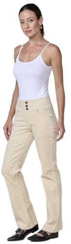 Koroshi Pantalón Largo Pana elástica 5 Bolsillos Corset Boot Cut Tiro Alto Mujer, de Color Blanco/White, Talla 34