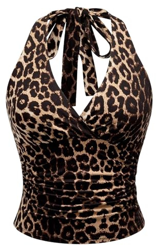 HTTDSLF Canotta Donna Sexy Stampa Leopardo Sexy Crop Top Donna Tubo Aderente Corpetto Tank Crop Senza Maniche Tube Top Y2K Top(L)