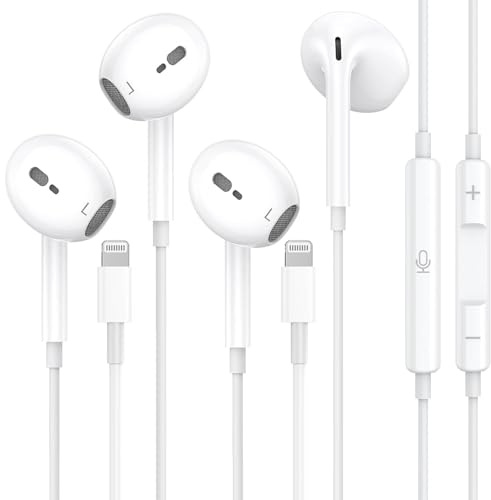 2 Packs iPhone hörlurar med kabel, MFi-certifierade öronshörlurar med mikrofon och volymkontroll, Lightning hörlurar Kompatibel med iPhone 14/14 Pro/14 Pro Max/14 Plus/13/12/11/XS/8/7/iPad