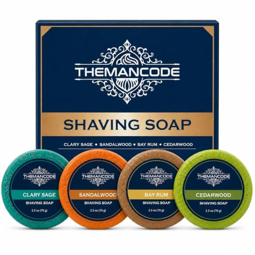 THEMANCODE Shaving Soap for Men, Gift for Men, 4 Pack Variety, 2.5 oz Each | Rich Lather, Smooth Glide, 4 Classic Scents, Daily Wet Shave