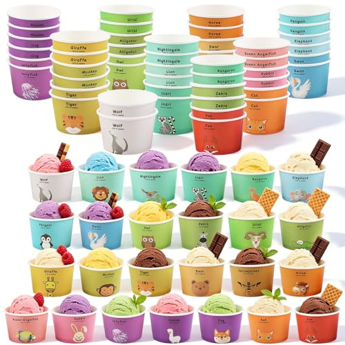 Shyllin Bicchieri di carta per gelato 50 pezzi, Ciotole usa e getta da dessert per cibi caldi o freddi, tazze per coppa di gelato, yogurt congelato (25zoo)