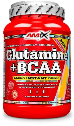 AMIX - Bcaa Glutamina - 1 Kg - Complemento Alimenticio de Glutamina en Polvo - Reduce el Catabolismo Muscular - Óptimo para Deportistas - Sabor Piña - Aminoácidos Ramificados