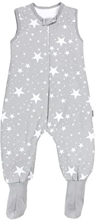 TupTam Baby Winter Schlafsack mit Beinen und Füßen OEKO- TEX zertifizierte Materialien, 2.5 TOG, Unisex, Farbe: Weiße Sterne/Grau, Größe: 92-98