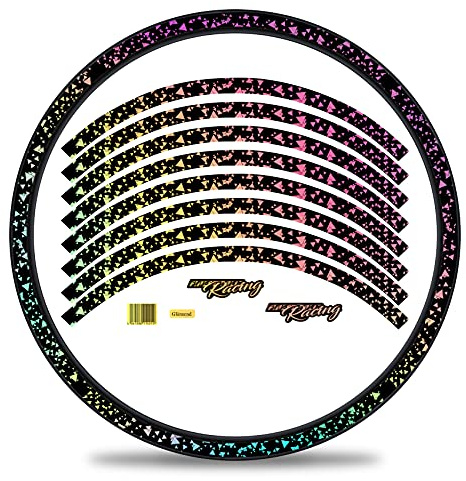 16-delat set fälg kant klistermärke för cykel fälgar i delta design komplett set för 69 cm (27 tum) för landsvägscykel mountainbike MTB löphjul RX028 (hologram silver, glans)