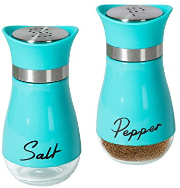 2 Pack Salt and Pepper Shakers Set, Refillable Salt Pepper with Stainless Steel Lid Container Spice Shakers Bottle for Home Kitchen, Restaurant, Picnic (Blue)