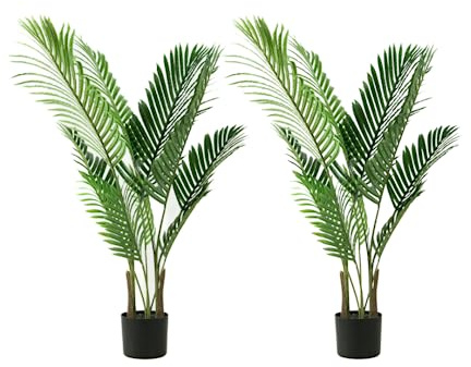 Valyria Home - Planta Artificial Palmera Areca - Tamaño 110 cm - Pack de 2 Plantas de Plástico - Árbol Artificial Realista y Tropical - Decoración del Hogar, Oficina y Negocio