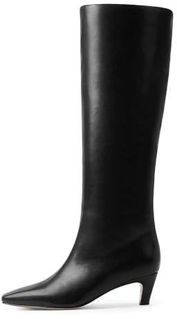 Modatope Black Knee High Boots for Women Square Toe Kitten Heel Tall Womens Fashion Knee High Boots Size 6