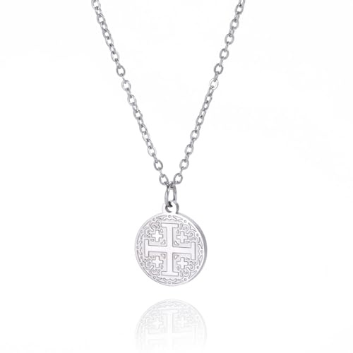 EUEAVAN Cruzados de Jerusalén Cruz Colgante Collar Jerusalén Medallón Disco Griego Religioso Medieval Joyería Bautizo Regalo Mujeres Hombres