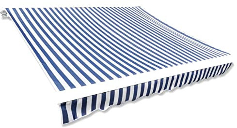 Homgoday Toile pour store banne - Tissu de rechange - Protection solaire - Avec volant - Housse de rechange pour store - Bleu et blanc - 350 x 250 cm (sans cadre)