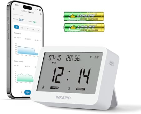 Inkbird Termómetro Higrómetro Bluetooth, ITH-21-B Monitor de Temperatura y Humedad con Control APP, Exportación de Datos para Casa,Oficina,Bodega,Mini Invernadero