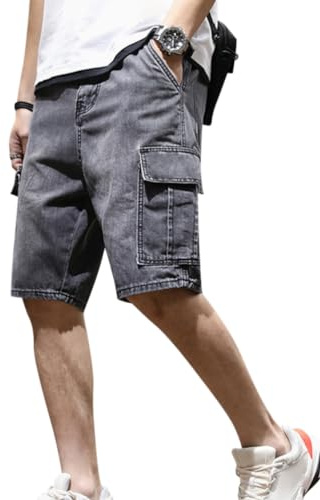 Onsoyours Jeans Pantaloni Corti Uomo Blu Denim Shorts Estivi Casual Denim in Cotone Uomo Bermuda Jeans Pantaloni Corti con tasconi Laterali A Grigio XXL