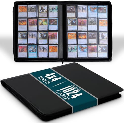 Houseables 1000 Card Binder, Ringless Card Binder, 16 Pocket, Side Loading, Collectible Trading Album, Collection Folder, Collector Book Holder, Sports, One Piece, MTG, Yugioh, Pokemon, with Zipper