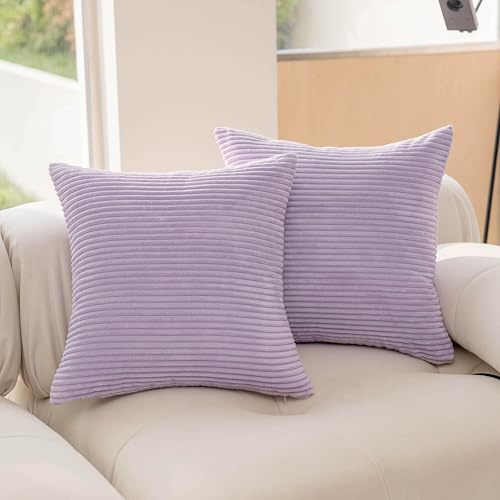 Demetex Cushion Covers for Cushions 45cm x 45cm Square Corduroy Lilac Cushion Covers Purple Cushion Cases for Living Room Chair Floor, 45x45 cm, Set of 2, Lavender