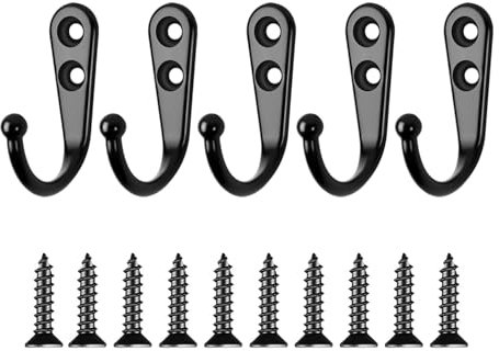 FuzlPnag 5 Stück Kleiderhaken Garderobenhaken Schwarz, Garderoben Haken Kleiderhaken, Wandhaken für Garderobe, Mantelhaken, Huthaken, Wand Haken