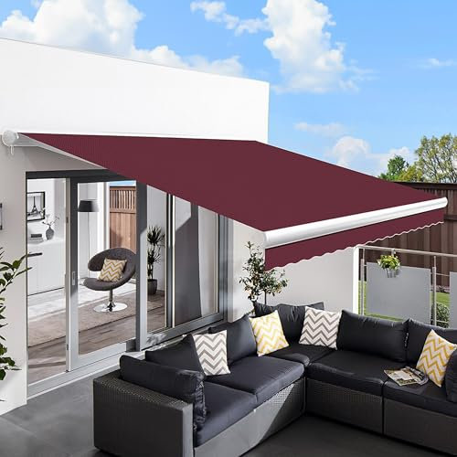 Primrose 2.5m x 2.0m Electric Awning Full Cassette DIY Patio Awning Gazebo Canopy (8ft 2) Complete with Fittings and Winder Handle (Burgundy)