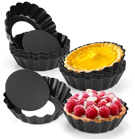 FARQAN 12 pcs Egg Tart Molds, 3 Mini Tart Pans Removable Bottom, Cupcake Cake Muffin Mold Tin Pan Baking Tool, Reusable Quiche Bakeware Carbon Steel for Pies, Quiche, Cheese Cakes, Desserts