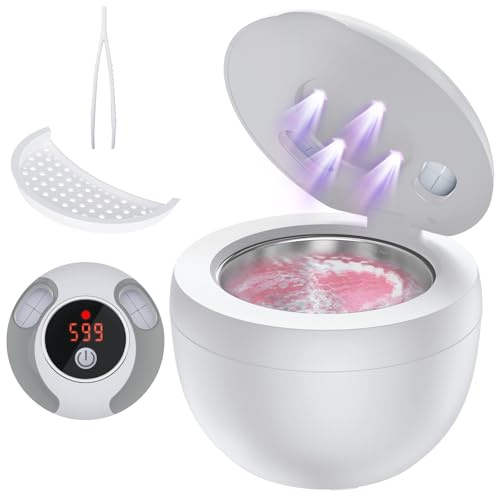 Accwork Ultrasonic Retainer Cleaner, 45kHz Ultrasonic Denture Cleaner with 4 Modes & Digital Timer for Aligners, Mouthguards, Night Guards, Toothbrush Heads, Jewelry (White)