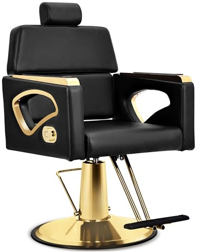 Black Salon Chair for Hair Stylist, Reclining Barber Chair for Barbershop with Hydraulic Pump, 360° Swivel Multi-Function Hair Styling Braiding Chair for Spa Shampoo Tattoo, Max Load Weight 440 Lbs