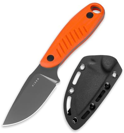 Kizer Hare Kniv med Fast Blad och Slida, 8 cm D2 Stålblad EDC Jaktkniv med Orange G10 Handtag, Små Bushcraft Överlevnadsknivar, Utomhus Campingknivar för Män och Kvinnor, 1077A1