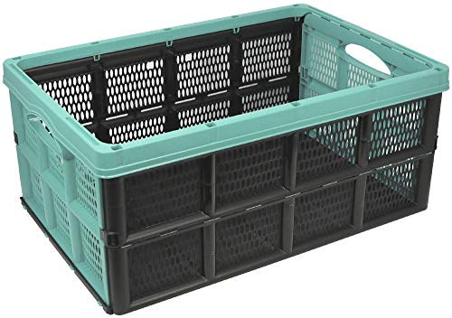 com-four® Klappbox 32l - Transportbox mit Griffen - Stabile Aufbewahrungsbox - Einkaufskorb zusammenklappbar (50.5x33x22cm - 01 Stück - pastell-türkis)